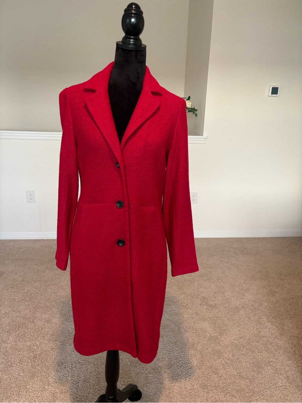 Kasper Red Wool Blend Longline Coat Jacket Size S – Elegant Lightweight Coat